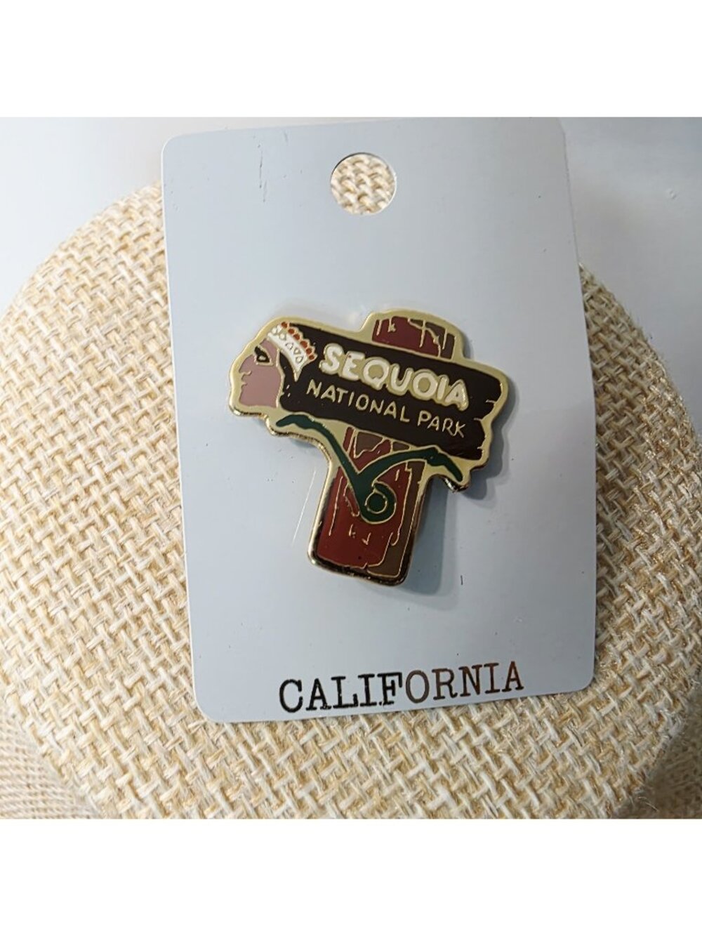 Sequoia National Park California Indian Head Post Sign Souvenir Lapel Hat Pin